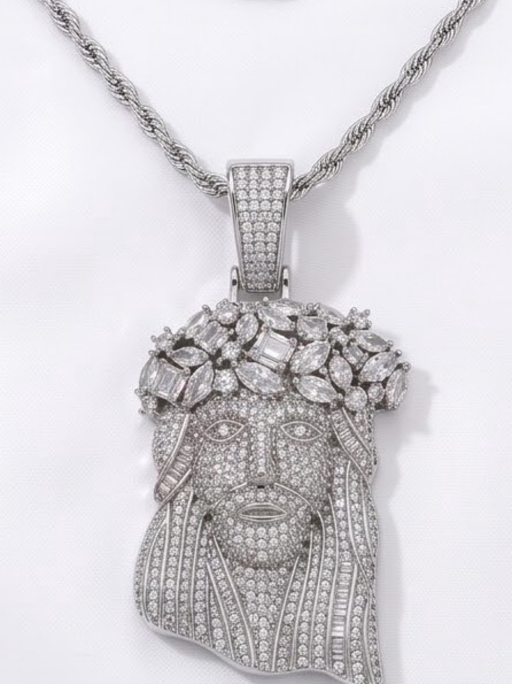 Silver Tone Jesus Piece Pendant with Rope Chain 22” Unisex